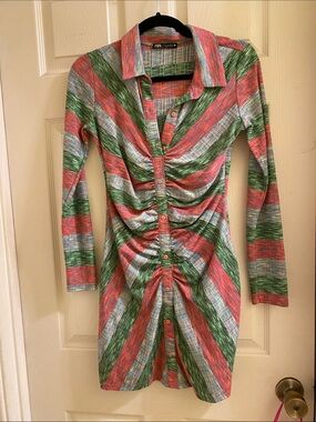 70s style Zara Striped Long Sleeved Mini Dress (S)